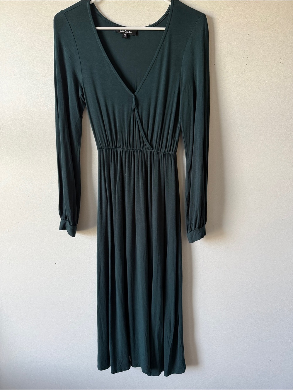 Lulu's Deep Forest Green Long-Sleeve Midi Dress Sz XS